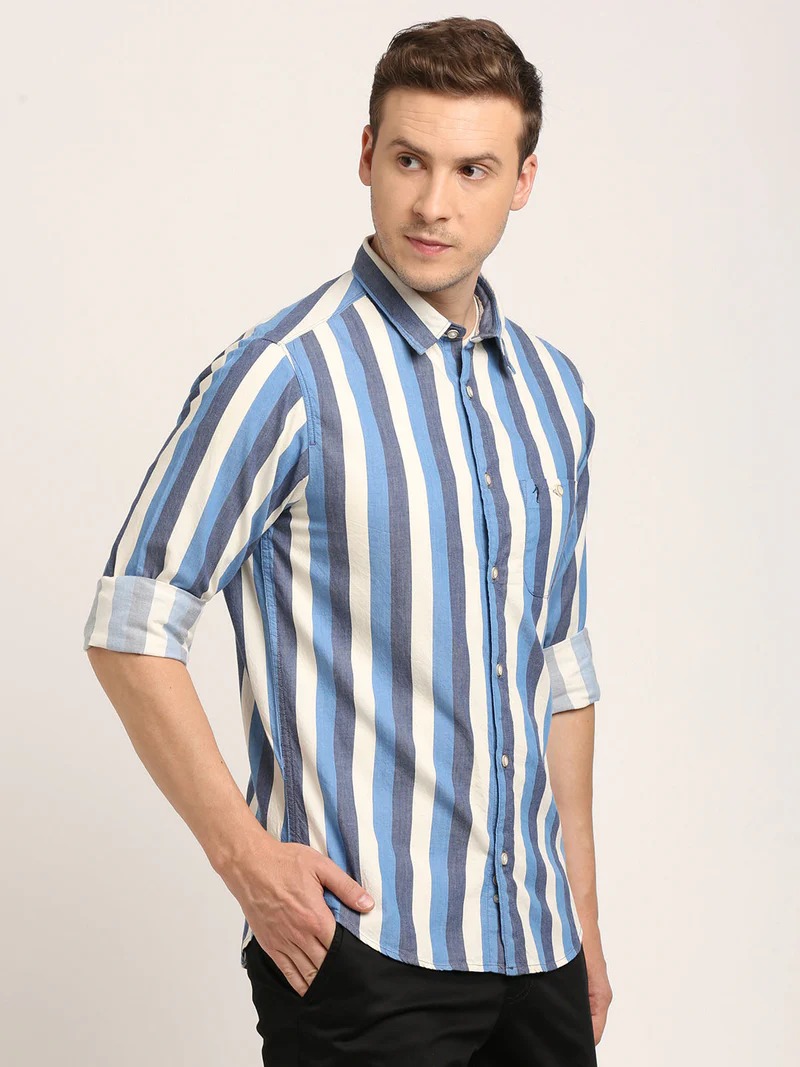 Indian Terrain Men's Slim Fit Full Sleeve Striped Multicolor Shirt